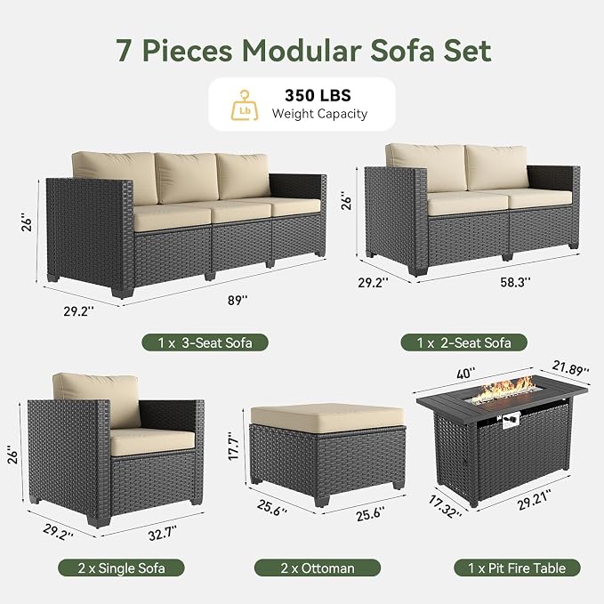 Aoxun 1 Piece Loveseats Patio Furniture Set, Wicker Outdoor Furniture - Image 2