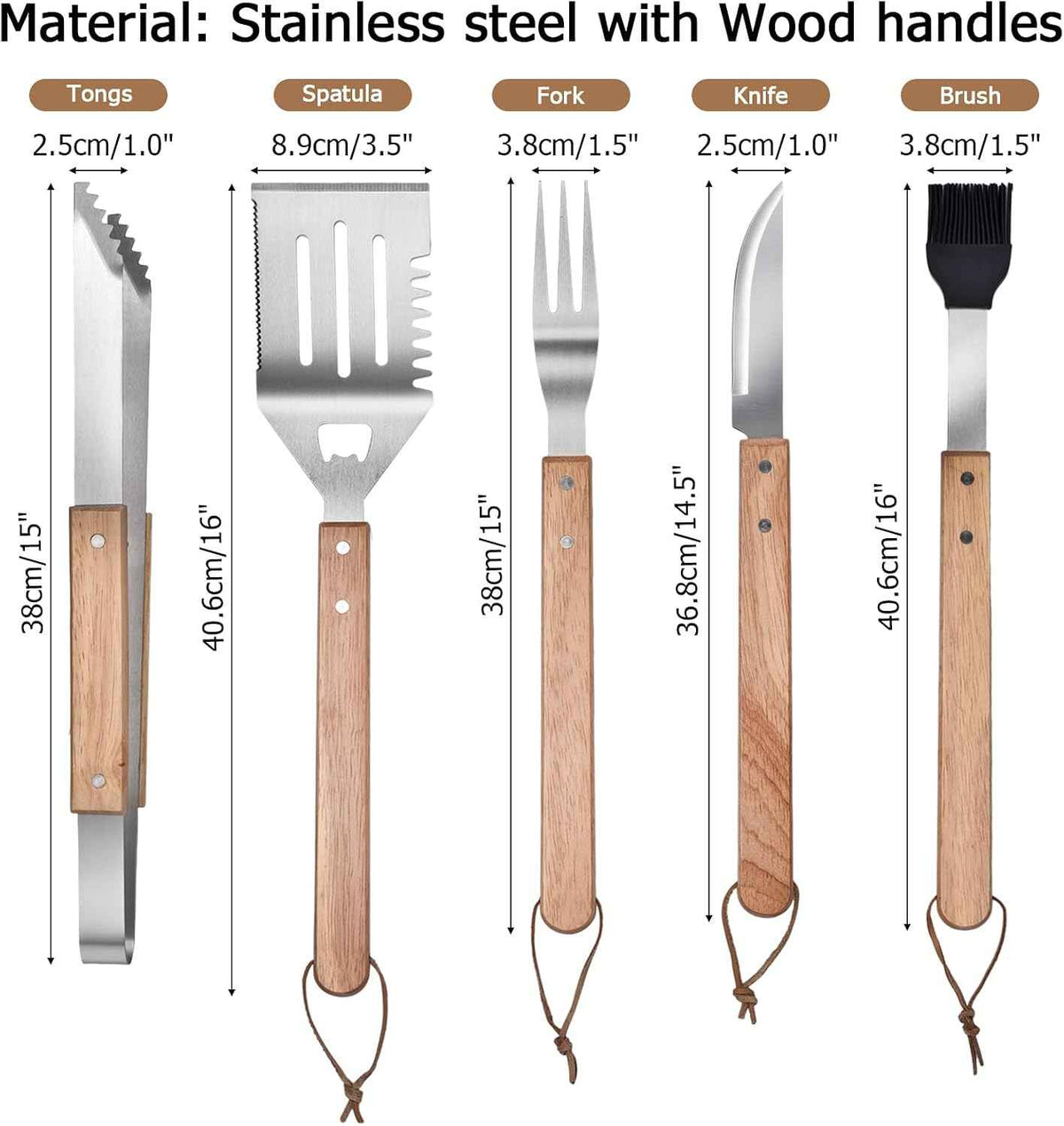 5-Piece BBQ Tools Set with Bamboo Case, Wooden Handle Stainless Steel Grill Accessories for Outdoor Cooking,Camping and Barbecue