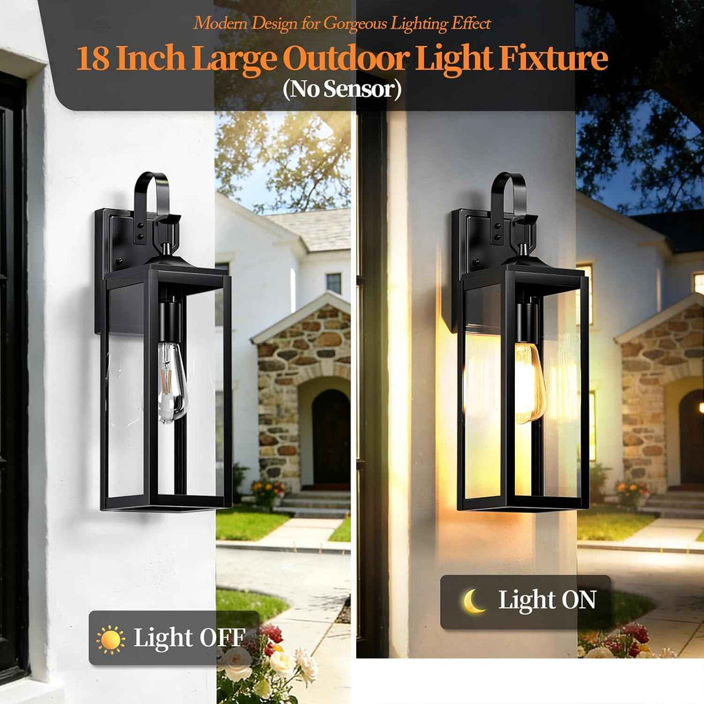 18'' Large Outdoor Wall Lights 2 Packs, Black Exterior Lighting Fixtures | Modern Outside Lights for House, Waterproof Outdoor Lighting Wall Sconce Lanterns for Porch, Garage, Farmhouse, Front Door