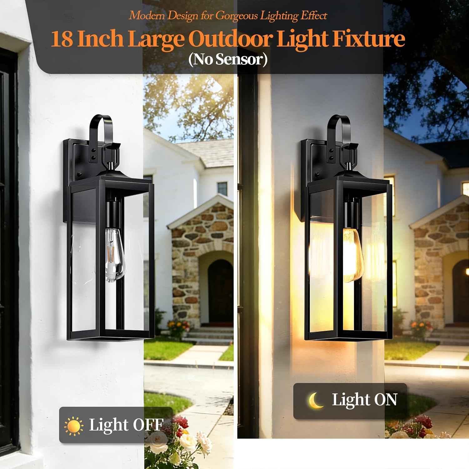 18'' Large Outdoor Wall Lights 2 Packs, Black Exterior Lighting Fixtures | Modern Outside Lights for House, Waterproof Outdoor Lighting Wall Sconce Lanterns for Porch, Garage, Farmhouse, Front Door