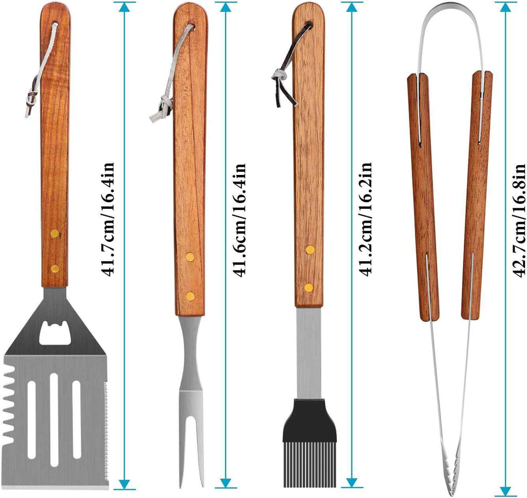 IMAGE Wooden BBQ Accessories Grilling Tools,Stainless Steel BBQ Tools Grill Utensils Set for Outdoor Grill, Cooking, Backyard Barbecue & Camping Gift for Man Dad Women Barbecue Enthusiasts Set of 4