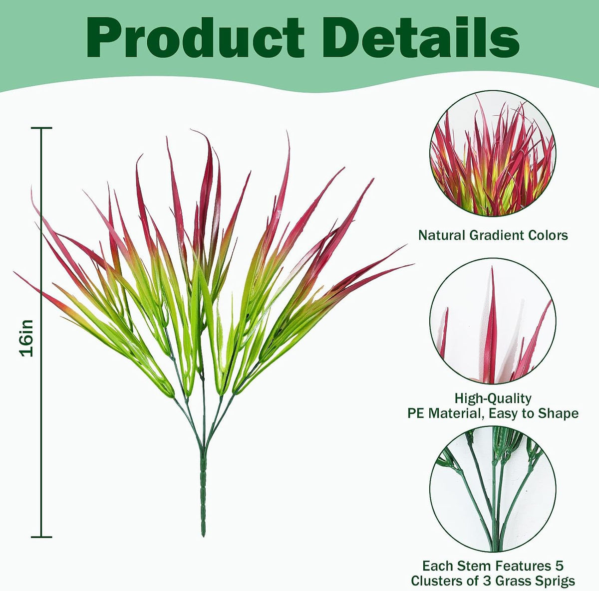 Uieke 12 Bundles Artificial Outdoor Plants UV Resistant Fake Grass Plants Faux Plastic Plants Greenery Shrubs for Home Garden Pathway Window Box Front Porch Spring Summer Decor, Deep Red