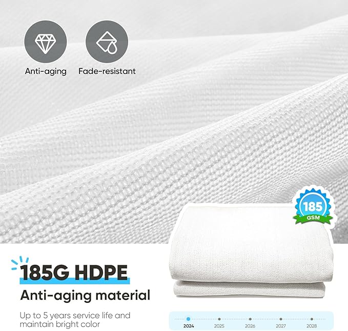 Quictent 185G HDPE Stripe Color Rectangle Sun Shade Sail Canopy White 98% UV - Image 2