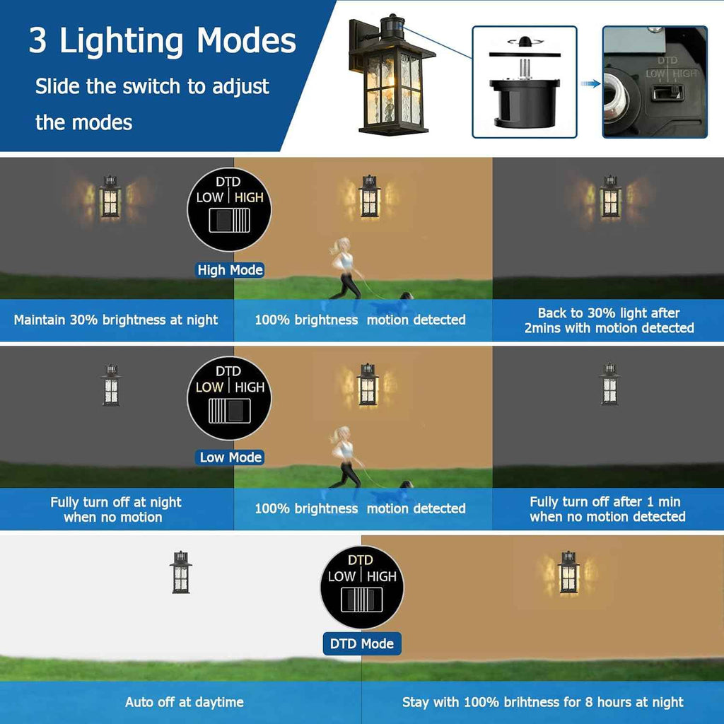 FLEDAVID Motion Sensor Porch Light Black Dusk to Dawn Outdoor Wall Lantern | Exterior Sconce Lighting Fixtures Modern Outside Wall Mount Coach Lamp for House Garage Patio Front Door