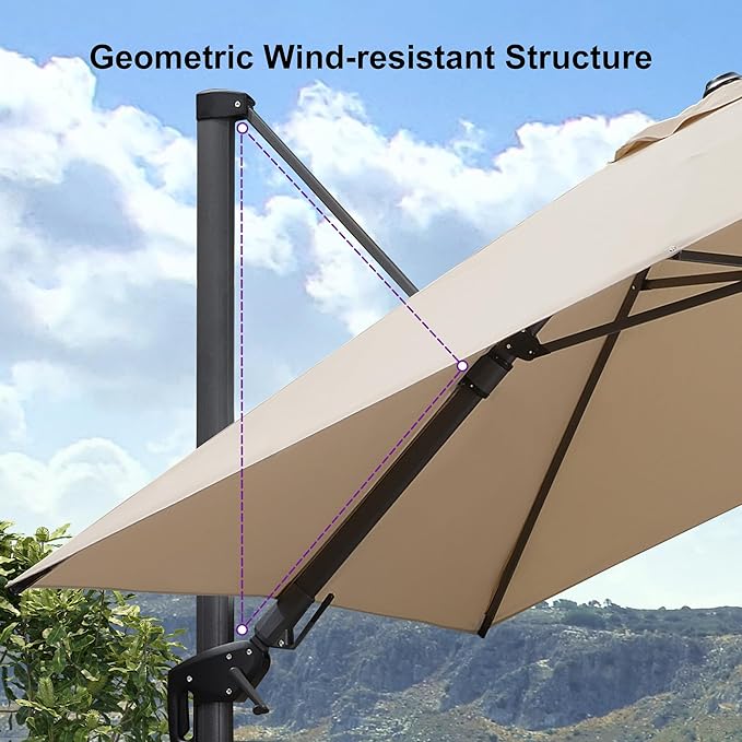 PURPLE LEAF 10' X 10' Left-right Tilting Patio Umbrella Outdoor Cantilever - Image 9