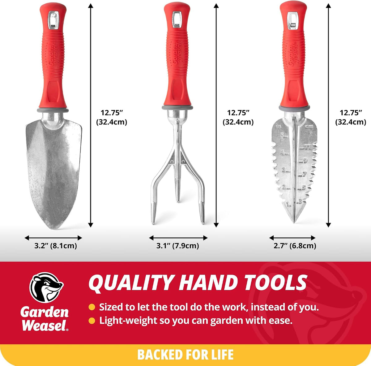 Garden Weasel 3Piece Hand Tool Set Trowel Transplanter Cultivator Gardening | Heavy duty steel combo set for digging, planting & weeding. Includes trowel, transplanter & hand cultivator for garden care