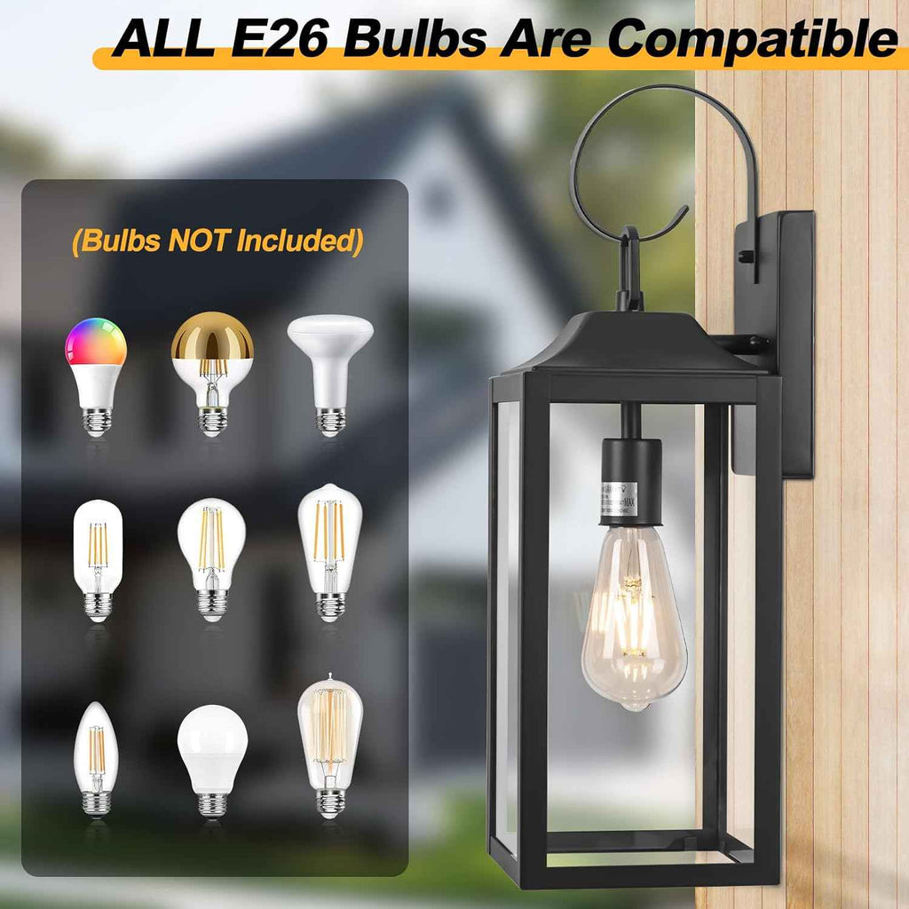 19" Large Outdoor Light Fixture 2 Pack, Black Exterior Lighting Fixtures | Anti Rust Porch Lights Outdoor, Modern Wall Lantern Coach Lamps Sconce, Outside Lights for House, Doorway, Garage, Patio
