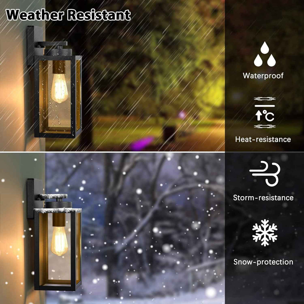 BesLowe Outdoor Wall Light Fixtures, Modern Black Exterior Wall Lanterns | Waterproof Metal Construction, Rust-resistant, Quick & Easy Installation, Clear Glass Shades & Standard E26 Socket