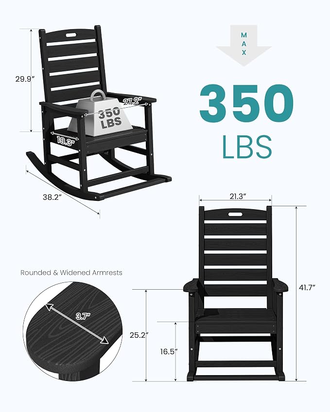 SERWALL Outdoor Rocking Chair Set of 2, Oversized Rocking Chair - Image 3