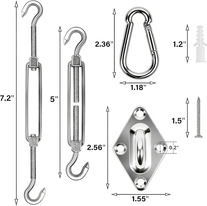 YOFIT 44 Pcs Shade Sail Hardware Kit, 5 Inch Outdoor Sun Sail Accessories - Image 3