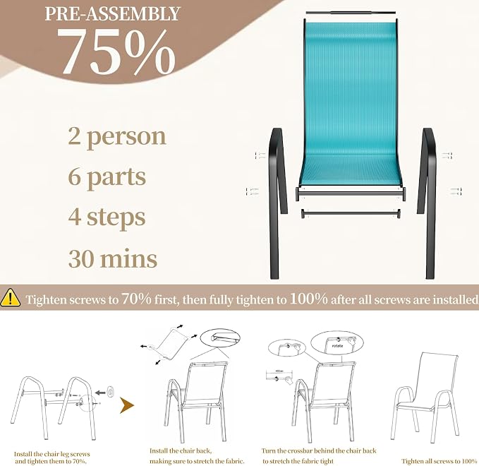 MAMIZO Patio Dining Chairs, Stackable All Weather Teslin Chair, Heavy Duty - Image 5