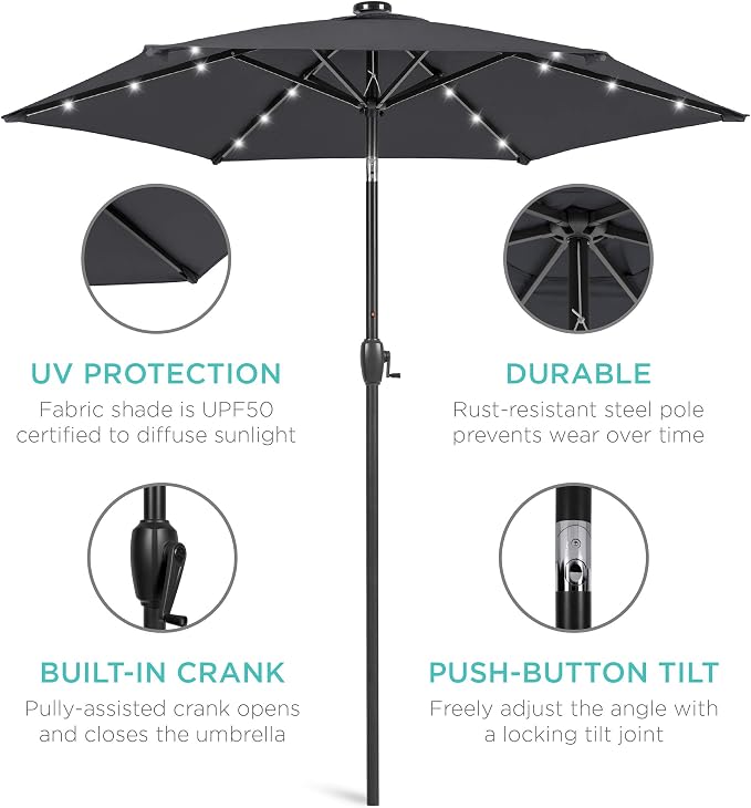 Best Choice Products 7.5ft Outdoor Solar Market Table Patio Umbrella - Image 5