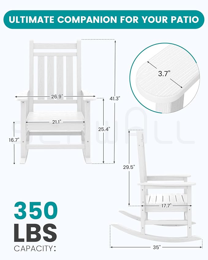 SERWALL Outdoor Rocking Chair, HDPE Rocking Chair - Image 3