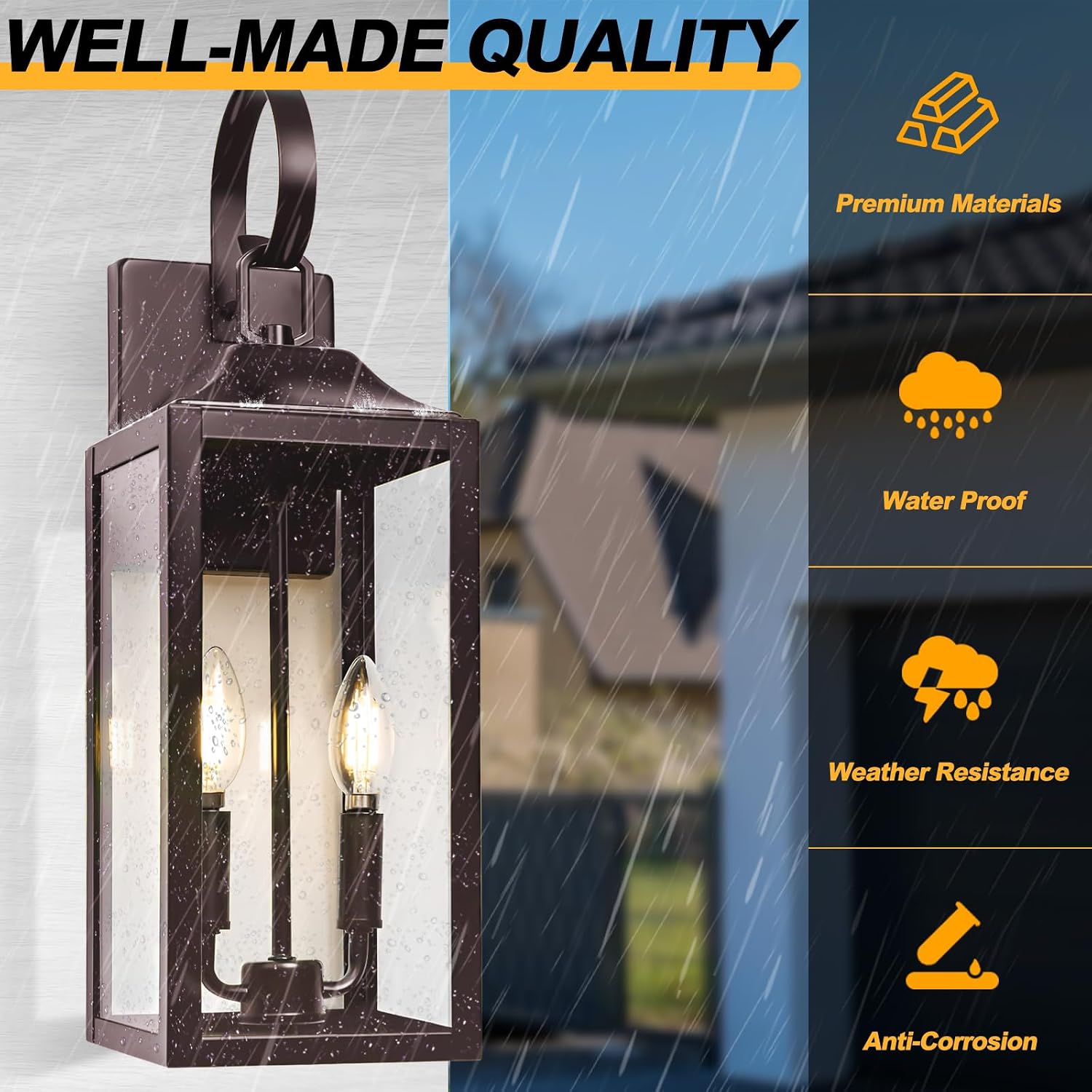 19" Large Oil Rubbed Bronze Outdoor Wall Lights, Waterproof Porch Lights | Modern Outdoor Light Fxture Farmhouse Outside Wall Lantern 2-Light, Anti-Rust Carriage Lights with Clear Glass, E12, 2-Pack