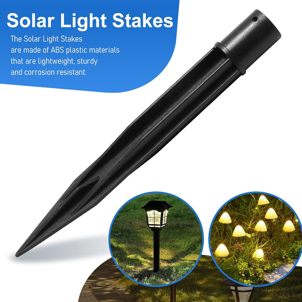 20PCS Solar Light Spikes Christmas Plastic Torch Lights Spikes for Outdoor Yard Garden, I.D.0.37 Inch/9.5MM, O.D 0.62 inch/15.75 MM, 5.71inch/14.5cm Long Replacement Stake for Solar Lights Pegs