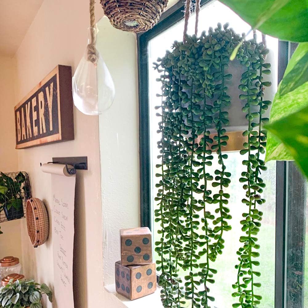 CEWOR 4pcs Fake Hanging Plants, String of Pearls Artificial Hanging Succulents Greenery Wall Backdrop Decor, Artificial Plants Indoor for Home Garden Outdoor Decoration