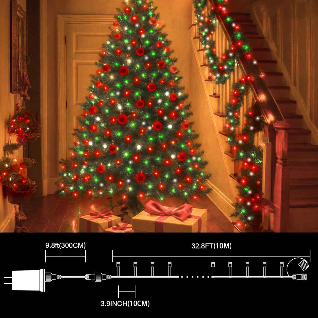 LAMPHOME 33ft Christmas Decorative Mini Lights, 100 LED Green Wire Fairy Starry String Lights Plug in, 16 Lighting Modes for Outdoor Xmas Tree Wedding Party Decoration (Red/Green/White)