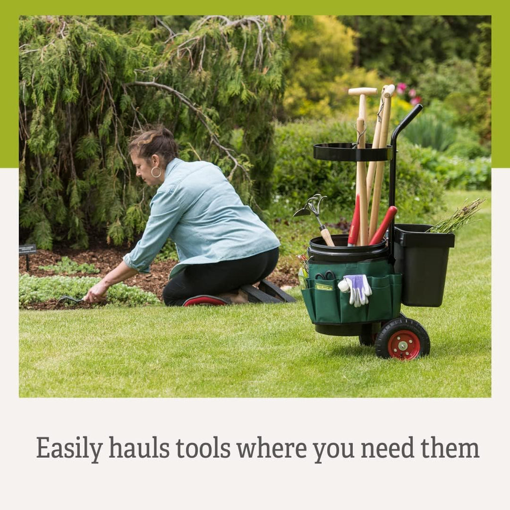 Gardener's Supply Company Heavy Duty Mobile Tool Storage Caddy | All in One Easy-Roll Garden Utility Cart Carrier, Includes 5-gallon Bucket, Fabric Organizer with Multiple Pockets