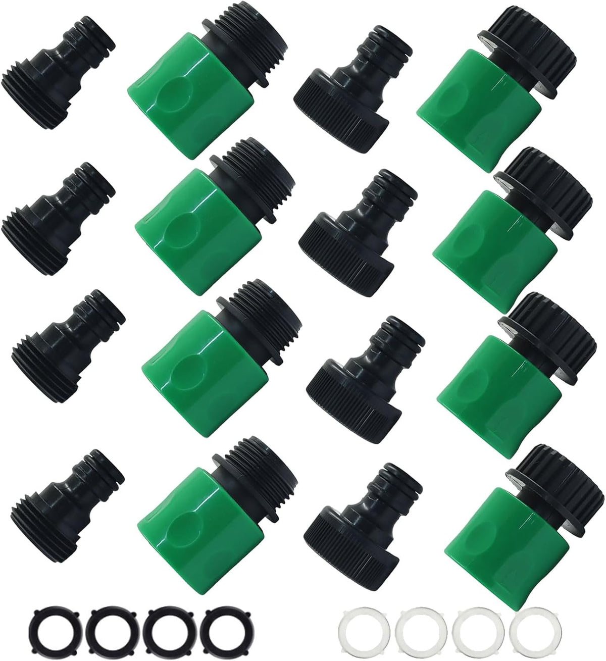 16 PCS Plastic Garden Hose Quick Connect Fittings, 3/4-Inch | Male and Female Fitting, Hose End Adapters, For Watering Systems, Sprinklers, and Drip Irrigation, Set of 4