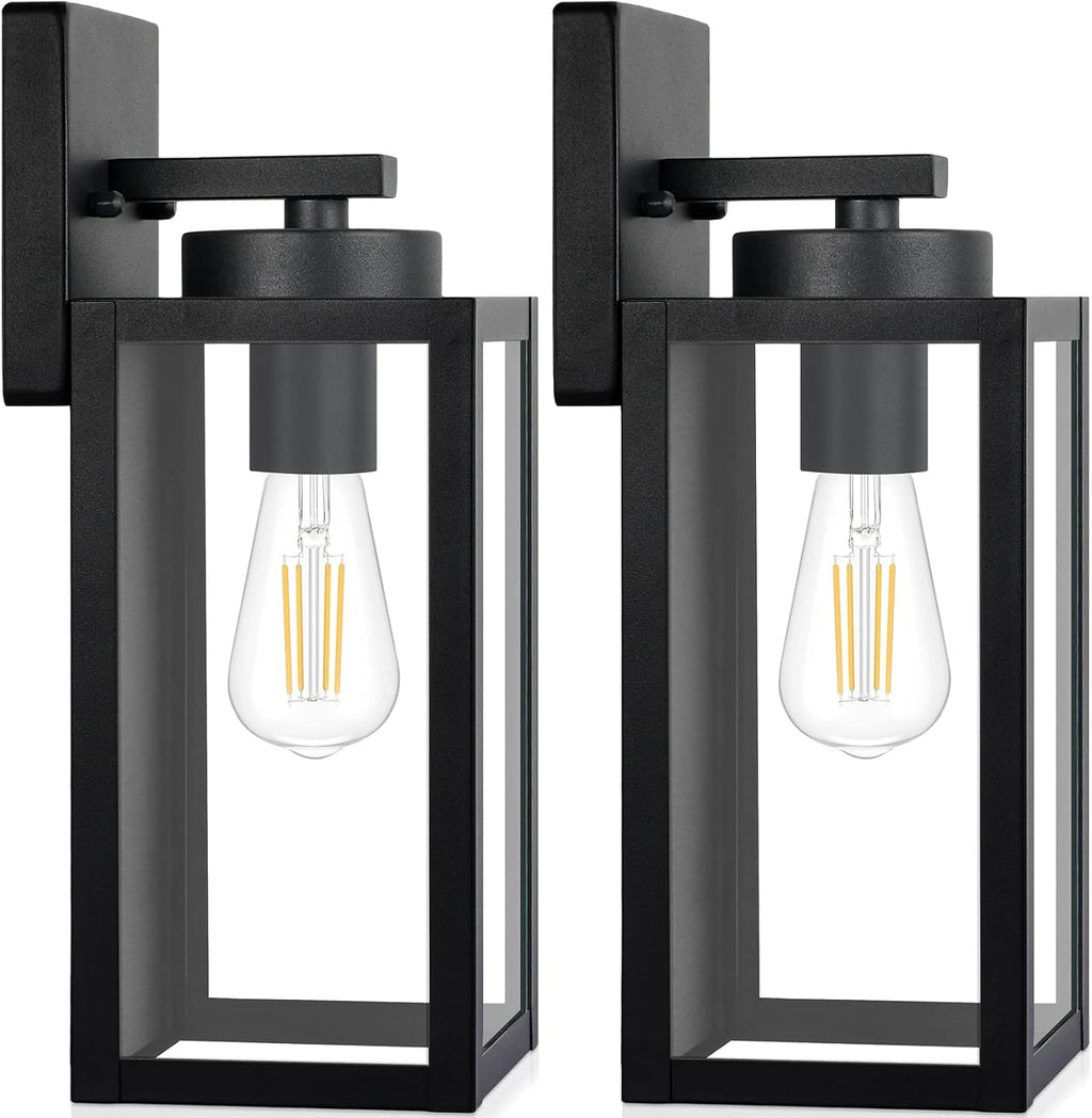 BesLowe Outdoor Wall Light Fixtures, Modern Black Exterior Wall Lanterns | Waterproof Metal Construction, Rust-resistant, Quick & Easy Installation, Clear Glass Shades & Standard E26 Socket