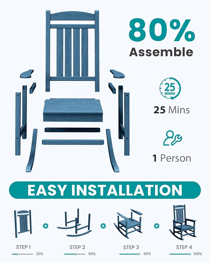 SERWALL Rocking Chairs Set of 4, HDPE Outdoor Rocking Chair, All-Weather Porch - Image 8
