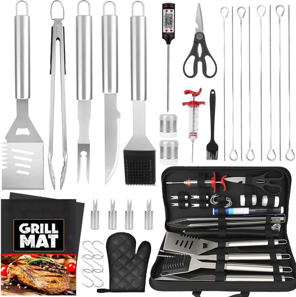 BBQ Grill Accessories, 32Pcs Grilling Gifts for Men Birthday Fathers Day, Heavy Duty Stainless Steel Grill Tool Set, Grill Utensils Kit for Outdoor Grill with Case, Thermometer & Meat Injector | Fathers Day Grill Gifts for Dad, Grill Utensils Kit with ...