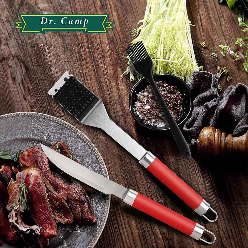 Dr. Camp 5 Piece Grill Accessories Grill Tools Set Heavy Duty Stainless Steel Grilling Accessories for Outdoor Grill BBQ Utensils Set