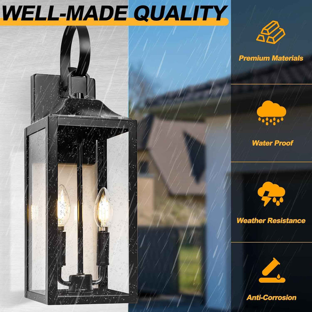 19" Large Outdoor Wall Lights, Modern Waterproof Exterior Lighting Fixtures | Anti-Rust Outdoor Porch Lights Wall Mount, Industrial Outdoor Light Fixture Farmhouse Ouside Wall Sconces, Black, 1-Pack
