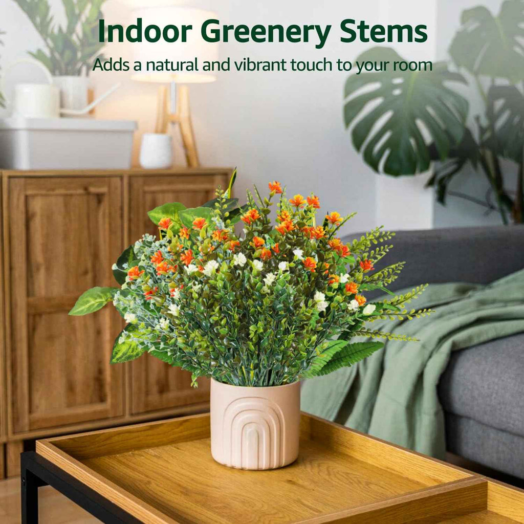 24 Pcs Artificial Plants Outdoor, UV Resistant Fake Flowers Greenery Stems | Plastic Waterproof Fake Greenery Stems Bulk, Faux Outside Hanging Plants, Easy Styling for Garden, Porch, Patio