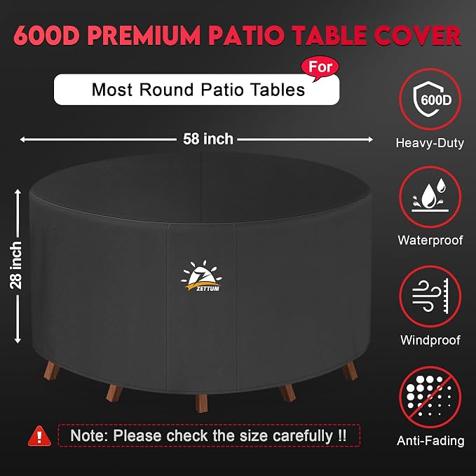 Zettum Round Patio Table Cover 58 Inch - Image 2