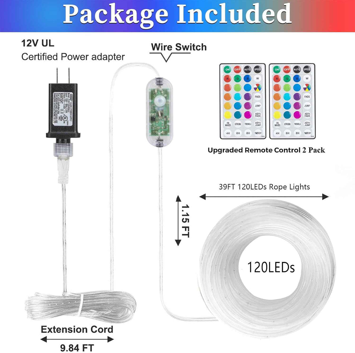 ANJAYLIA 40FT 120 LED Color Changing Rope Lights with Plug and Remote | Led Outdoor Waterproof Rope Light with 18 Color Option, 7 Modes, Timer, Memory, Remote for Bedroom, Deck, and Holiday Decor