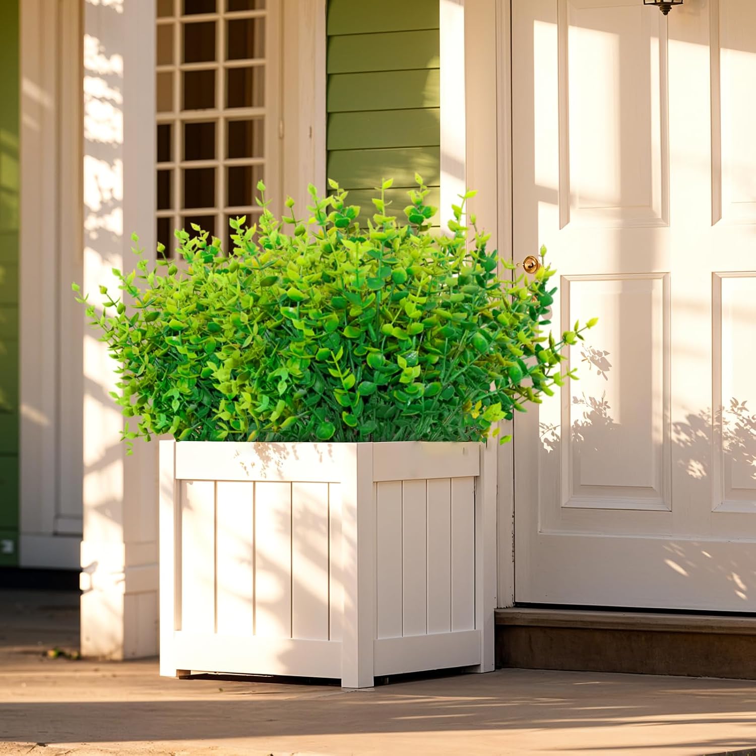 Outdoor Artificial Greenery Plants 8 Pcs UV Resistant Non-Fading Boxwood Shrubs Fake Bushes