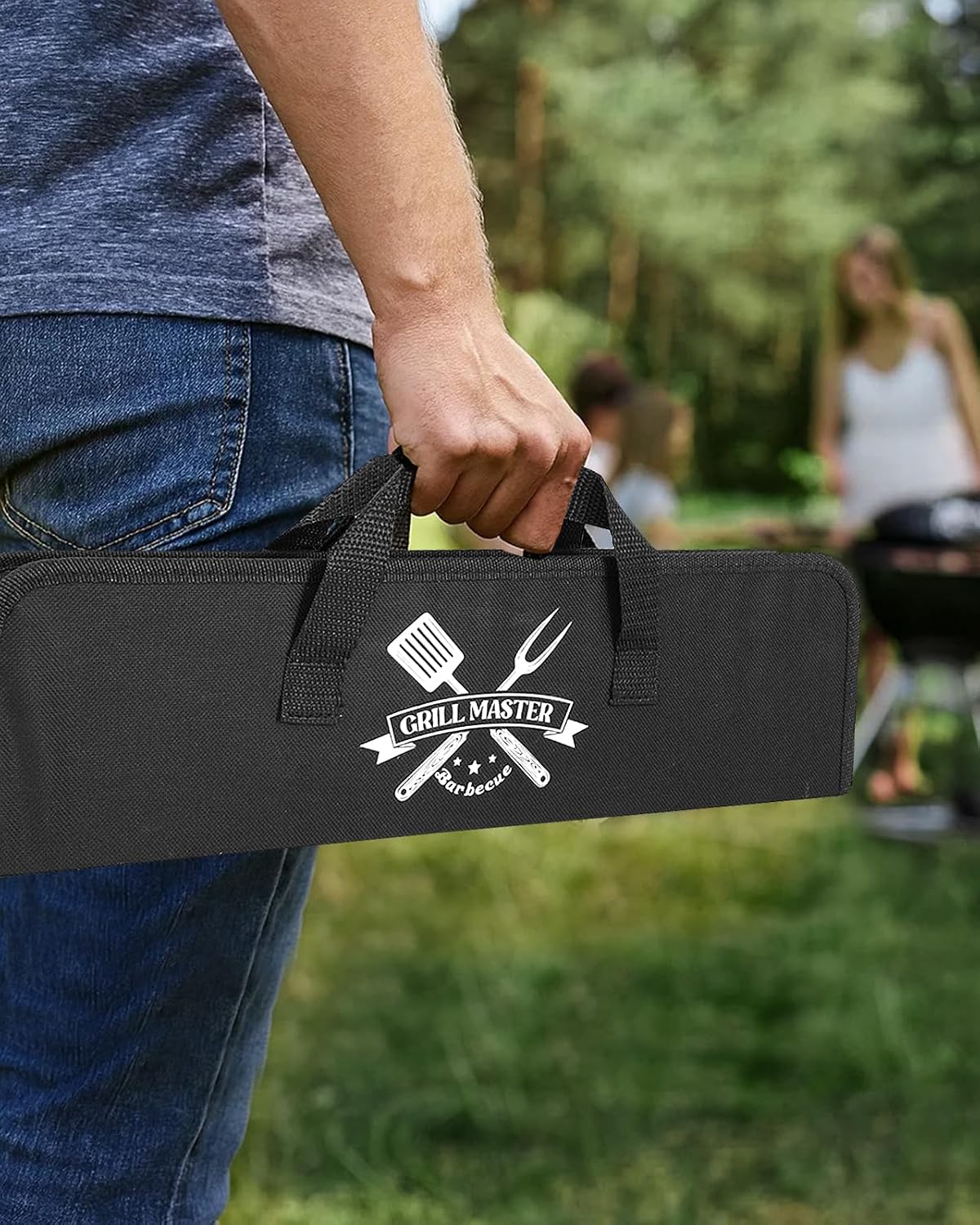 4PCS Grilling Accessories BBQ Tools - Stainless Steel Grill Set with Tongs, Fork, Spatula, Brush, Carrying Bag, Birthday for Men, Father, Husband