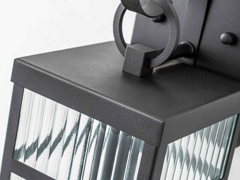 Outdoor Wall Lights, 16 inch Black Wall Sconce, Modern Exterior Lighting Fixture, Porch Lantern Wall Mount with Striped Glass for Patio, House,1 Pack