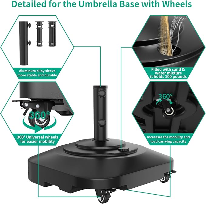 Umbrella Base with Wheels, Umbrella Stand Base Heavy Duty 100lb Windproof - Image 5