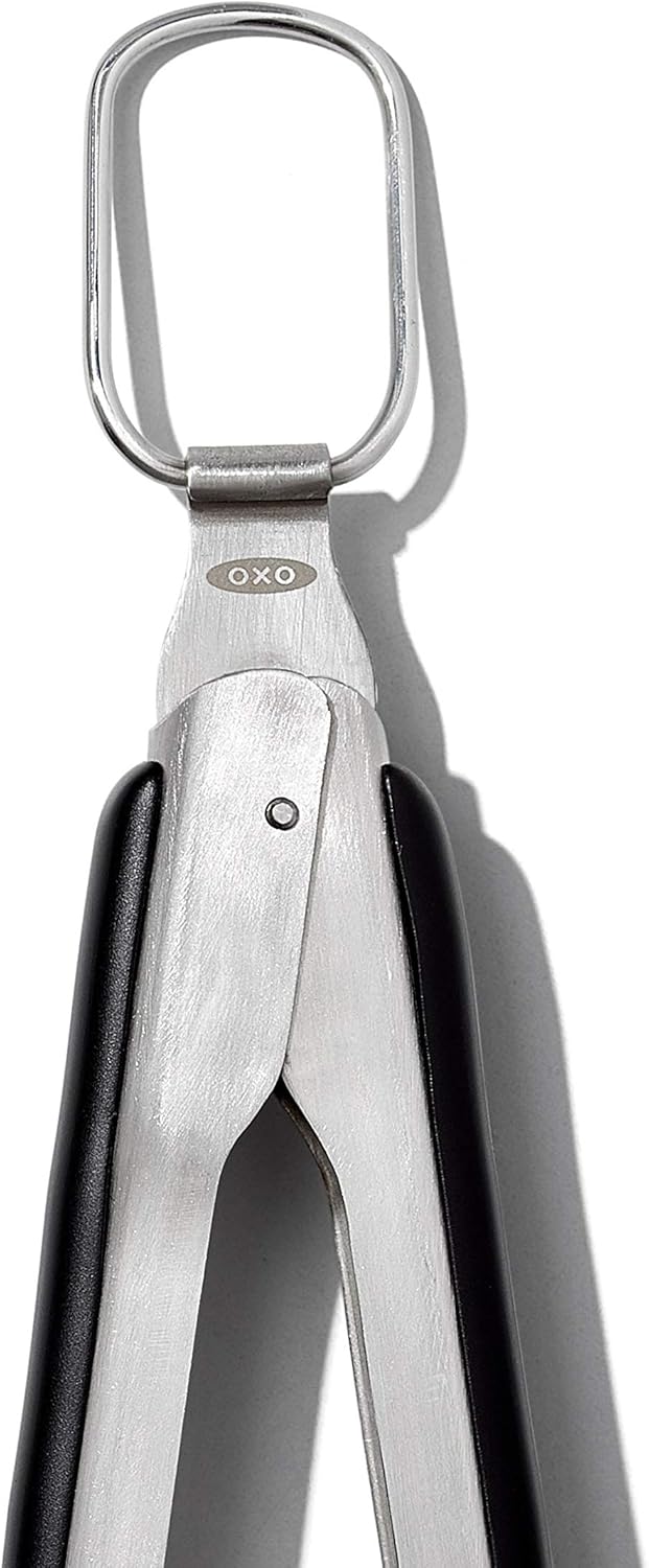 OXO Outdoor Grilling Turner and Tongs Set | Grilling Spatula and Tongs, Beveled Head Slides Under Food, Non-Slip Grip, Hanging Ring, Ideal for Grilling & BBQ