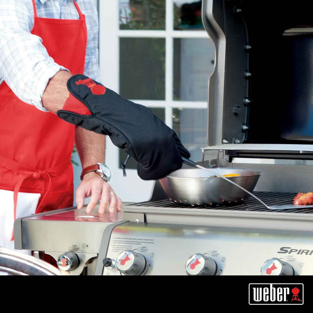 Weber® Barbecue Mitt with Red Kettle Embroidery | Black Cotton BBQ Grill Mitt with Foldable Cuff, Hanging Loop, One‑Size‑Fits‑Most, Grill Accessory