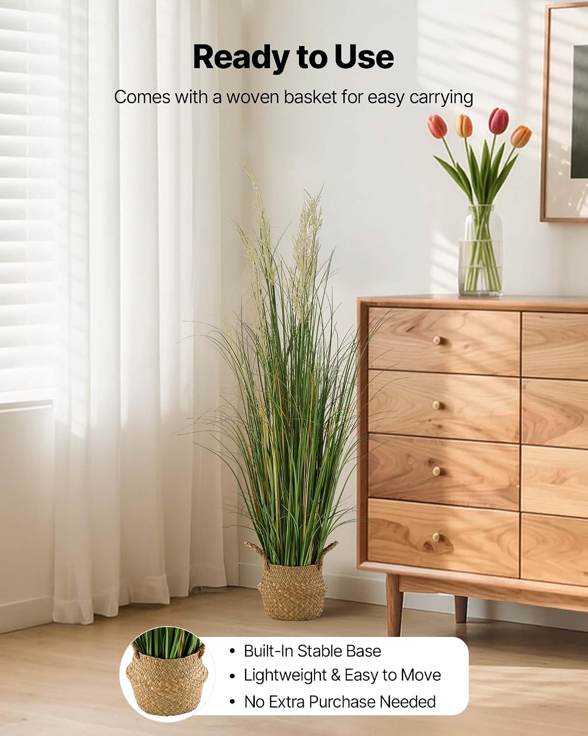 VEVOR Artificial Grass Plant, 47 inch Reed Flower Grass in Pot, Premium PVC Faux Fake Greenery Shrubs Plant for Indoor Outdoor House Home Garden Office Room Décor, Housewarming, 1 Pack Green