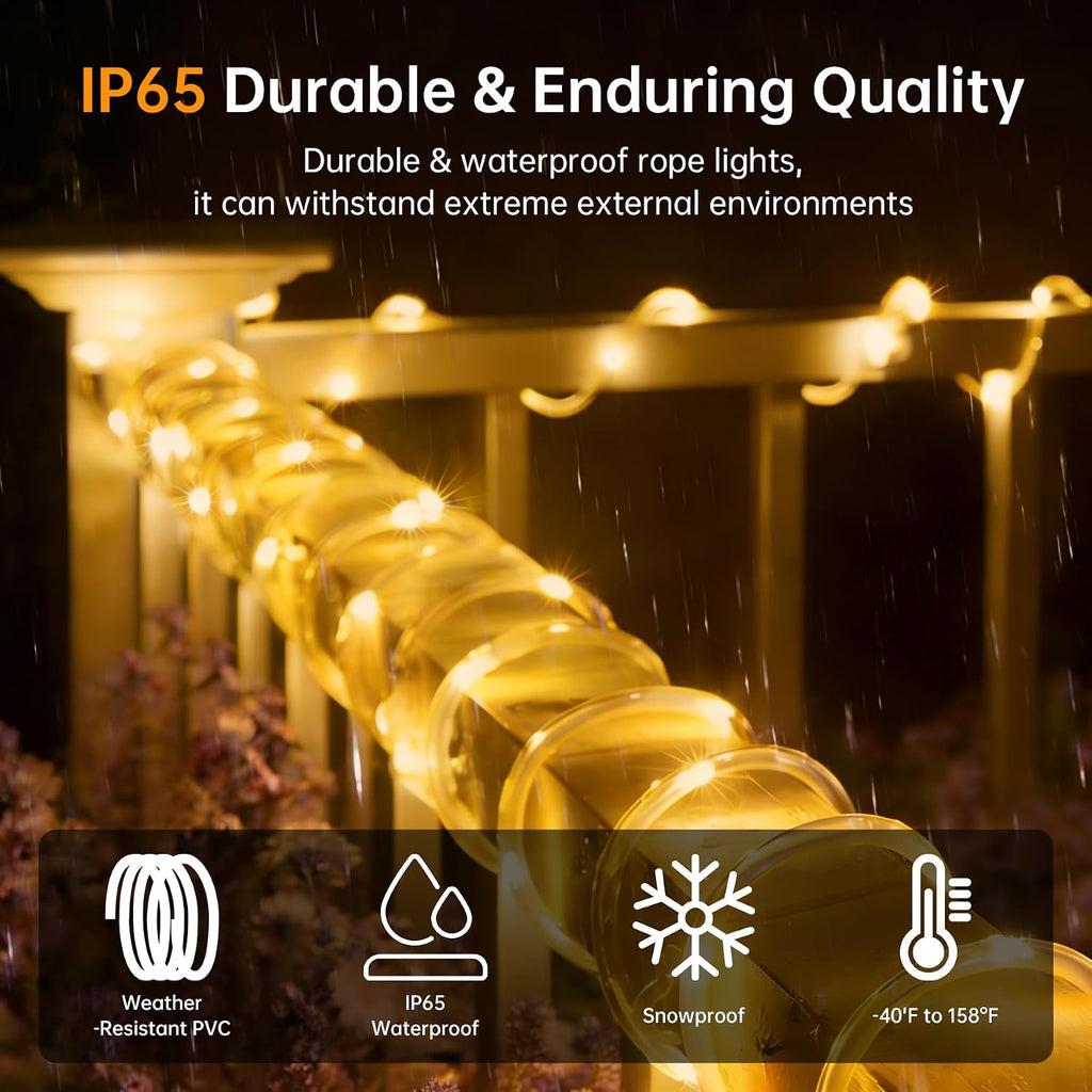 Solar Roep Lights for outside, 66ft 200 LED Warm White Solar string Lights | with 8 Modes, Waterproof Solar Outdoor Lights for Patio Garden Yard Party Tree Proch Pool Fence Holiday Christmas Decoration