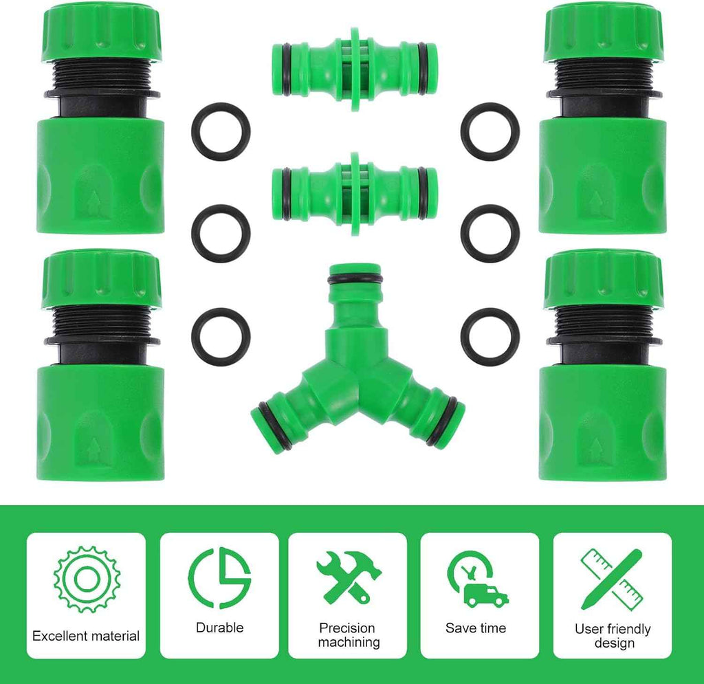 7Pcs Garden Hose Irrigation Connector Set with 6 Seal Rings, Plastic Tube Adapter Fittings for Outdoor Watering and Garden Hose Repair