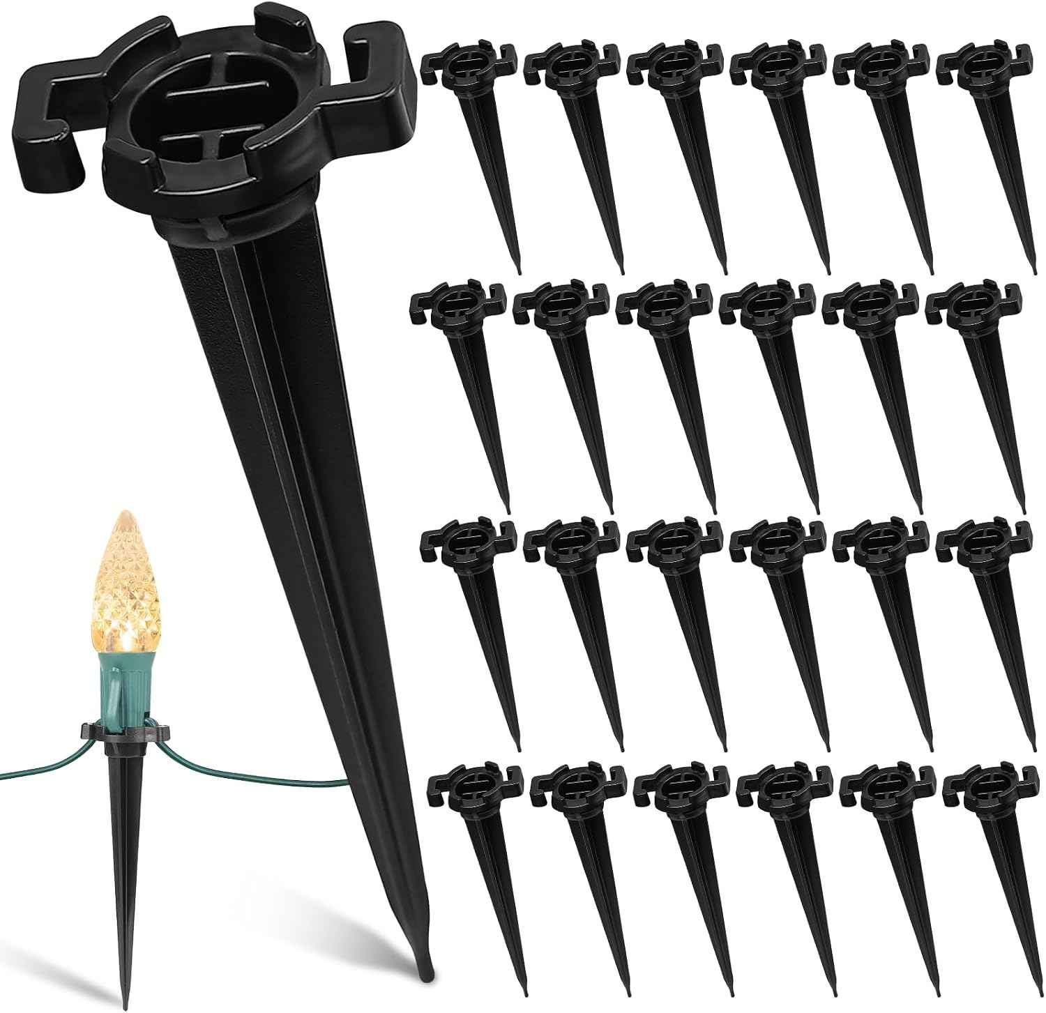 Plastic Light Stakes 50Pack, 4.5 Inch Christmas Yard Stakes for C7 C9 Christmas Lights Outdoor, Universal Christmas Light Stakes for Outdoor Holiday Lights on Pathway, Lawn, Driveway, Garden