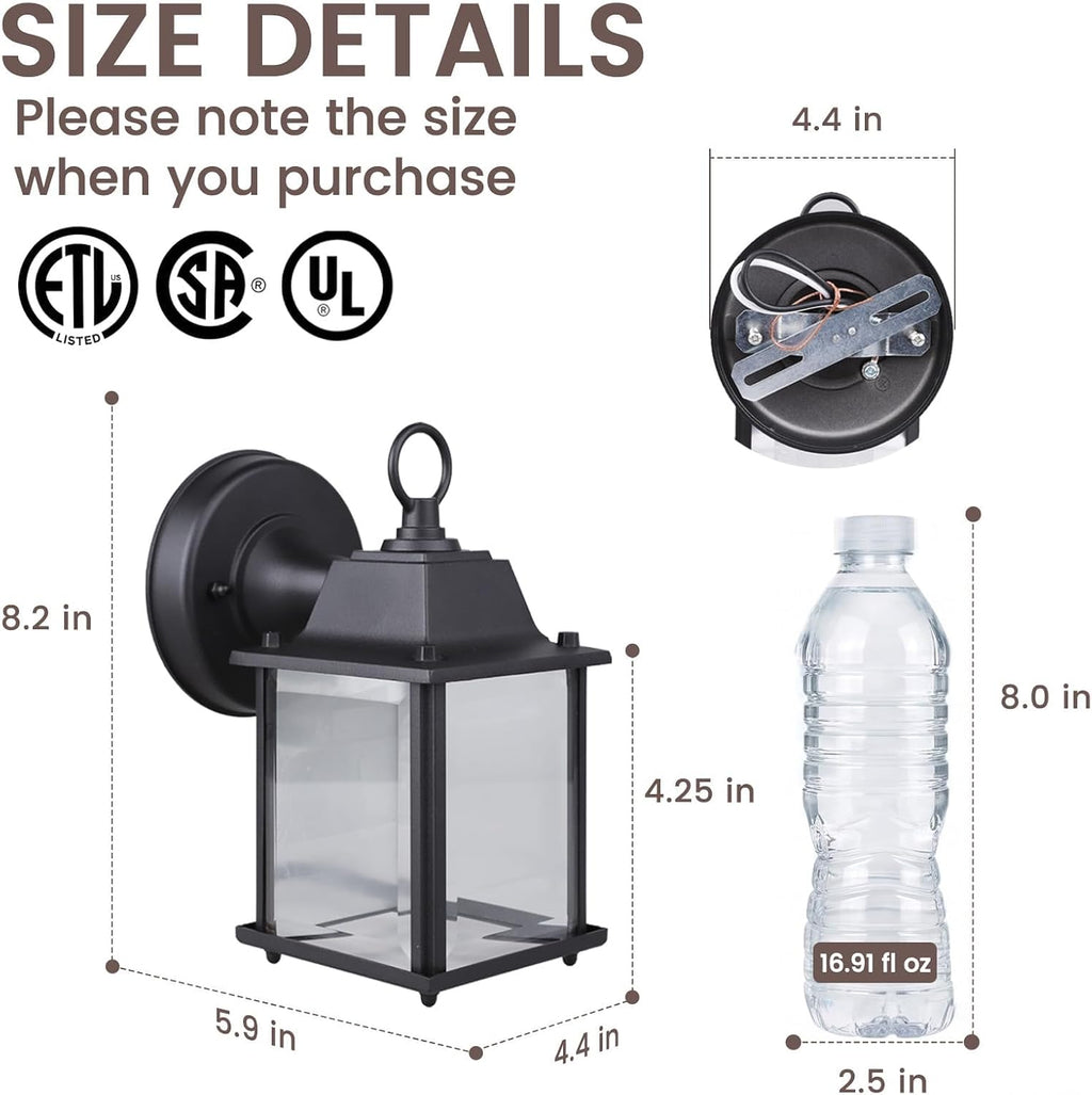 Outdoor Porch Light for House E26 Aluminum Glass, Black, 1 Pack | IP65 Waterproof Outdoor Wall Light Fixture, E26 Base 60W Max Exterior Wall Lantern Sconce for Front Door, ETL UL CSA Listed