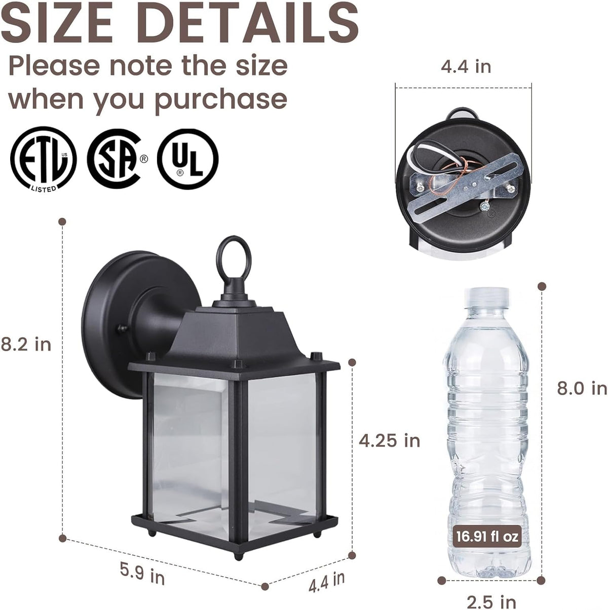 Outdoor Porch Light for House E26 Aluminum Glass, Black, 1 Pack | IP65 Waterproof Outdoor Wall Light Fixture, E26 Base 60W Max Exterior Wall Lantern Sconce for Front Door, ETL UL CSA Listed