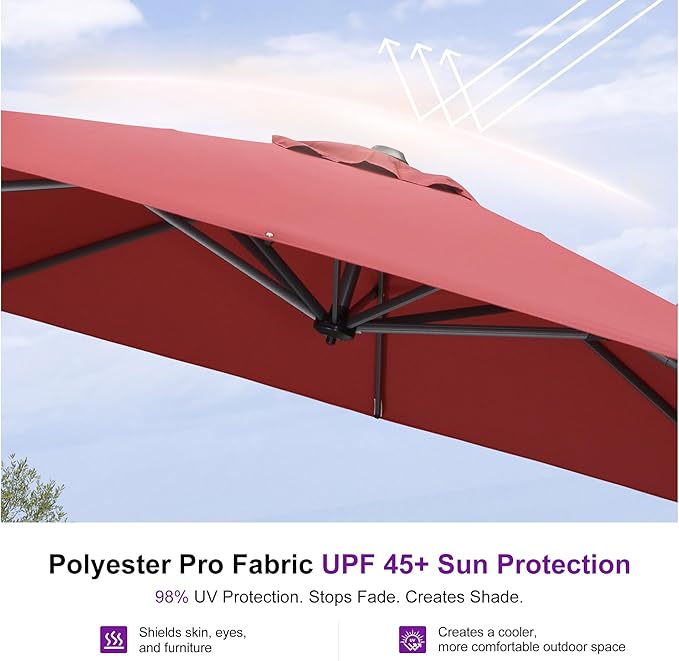 PURPLE LEAF 8 Feet Patio Umbrella Outdoor Cantilever Square Umbrella Aluminum - Image 5