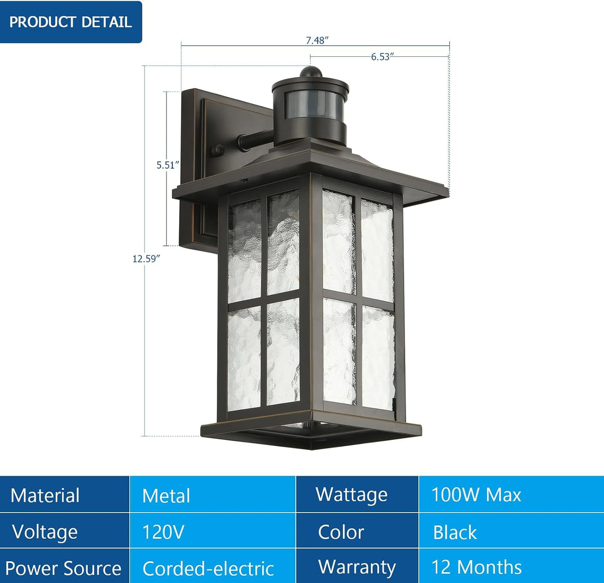 FLEDAVID Motion Sensor Porch Light Black Dusk to Dawn Outdoor Wall Lantern | Exterior Sconce Lighting Fixtures Modern Outside Wall Mount Coach Lamp for House Garage Patio Front Door