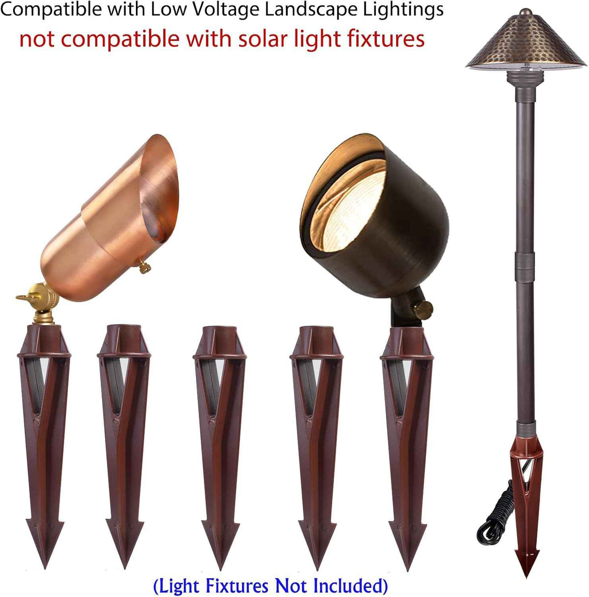 Ground Spike Stake Replacement for Low Voltage Landscape Lighting Spot Path Flood Lights with 1/2-14 NPT Thread, High-Impact ABS Construction