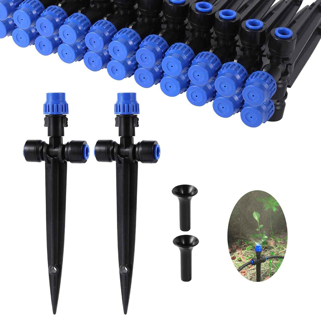 HUISUYTON 12 Pcs Push-to-Fit Drip Irrigation Spray for 1/4 inch Tubing | Adjustable 360° Drip Emitters Vortex,Quick-Connect Emitters Fan Shape on 5.5" Sturdy Stake for House Garden Watering System