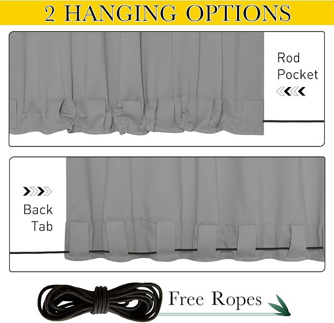 NICETOWN Outdoor Curtains for Patio Waterproof 2 Panels, W100 x L84 Windproof - Image 3