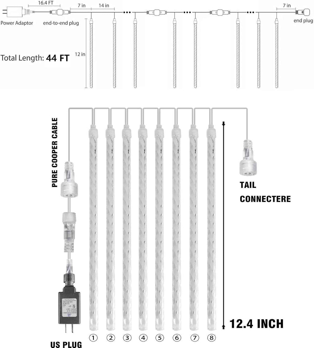 TW SHINE Christmas Meteor Shower Lights Outdoor, 864 LED 12" 24 Tubes Waterproof Christmas Lights Outdoor Plug in, Snow Falling Rain Icicle Xmas Light Decorations, Warm White