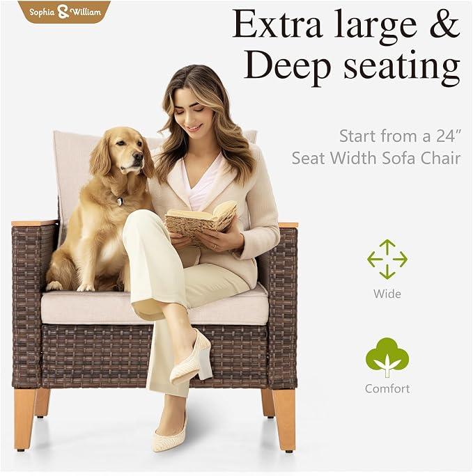 Sophia & William Outdoor Patio Furniture Set High Back Wicker Sofa All-Weather - Image 4